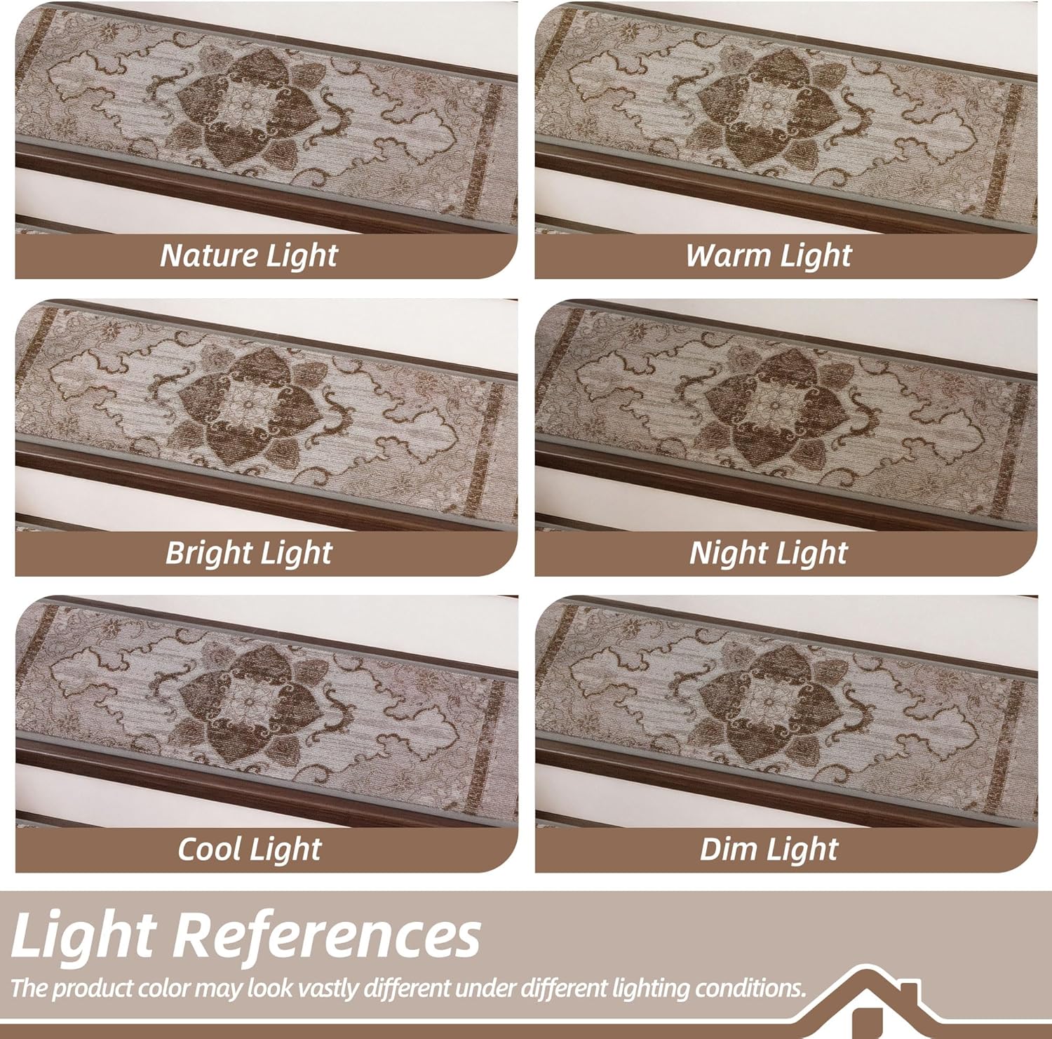 BEQHAUSE Stair Treads for Wooden Steps Non-Slip Indoor Stair Runner Washable Carpet for Stairs Self-Adhesive Stair Rug for Elders Kids and Pets, 8X30 in, 15 PCS, Classical Florals, Red/Brown