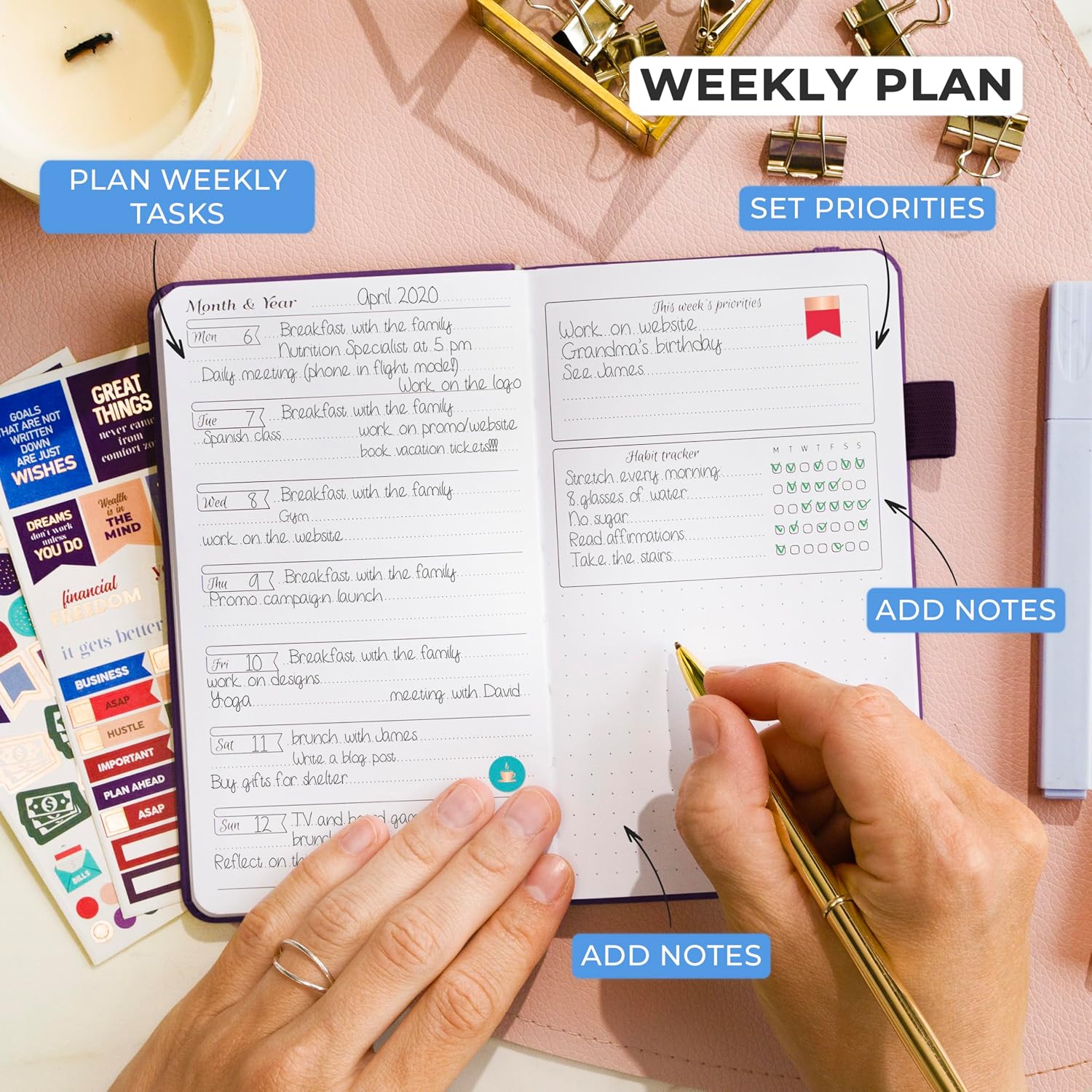 GoGirl Undated Pocket Planner, Small Weekly Life Agenda, Purple image 3