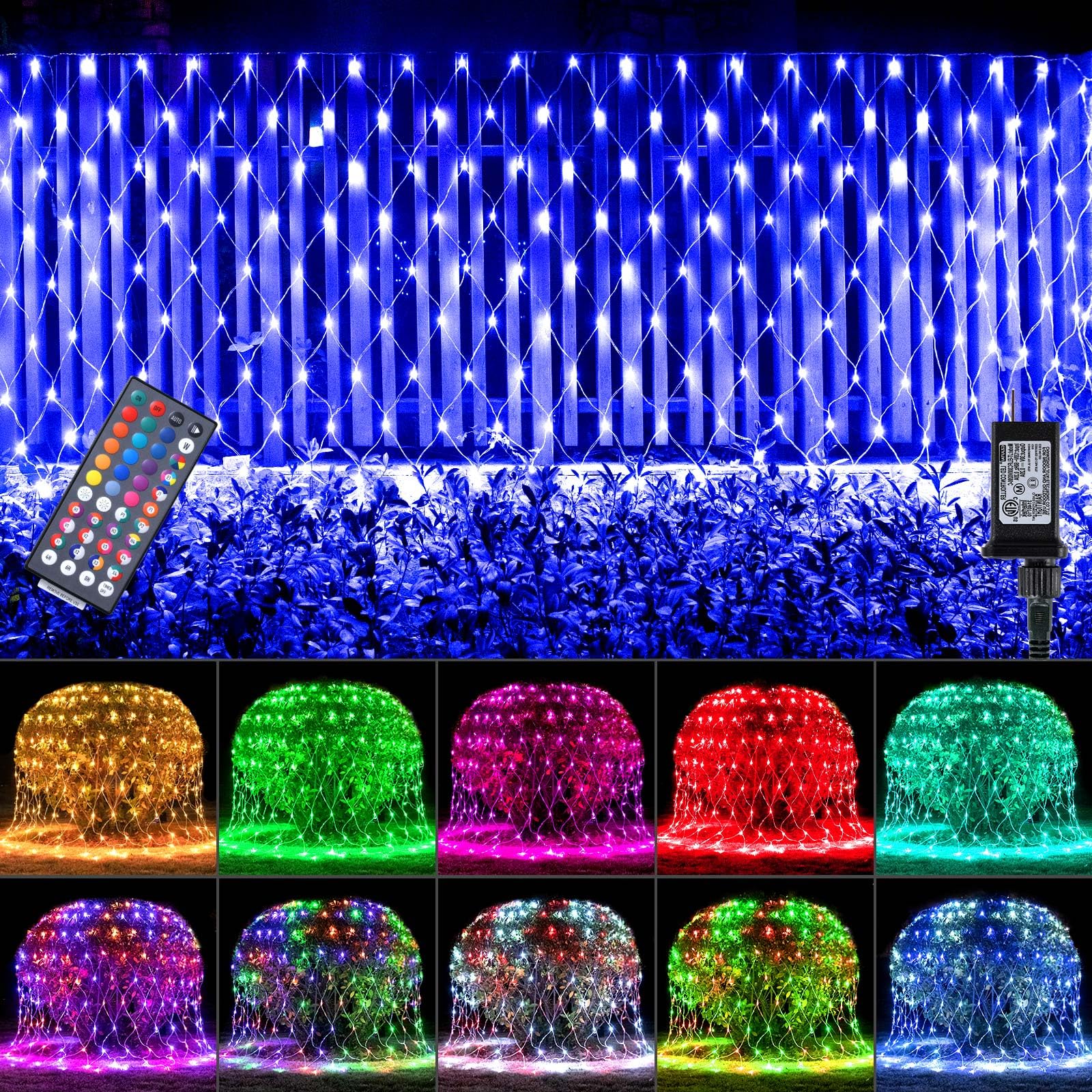 Color Changing 240 LED Christmas Net Lights,14.8ft x 5ft Mesh Fairy String Lights with Remote, Connectable Plug in Waterproof RGB Mesh Lights for Outdoor,Xmas Tree,Garden,Bushes Decorations