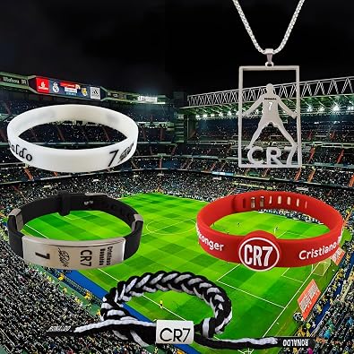5 Pack No.7 Soccer Necklace Portugal Silicone Bracelet Hand Weave Bracelet #7 Sports Wristband Number 7 Jersey Gift Box.