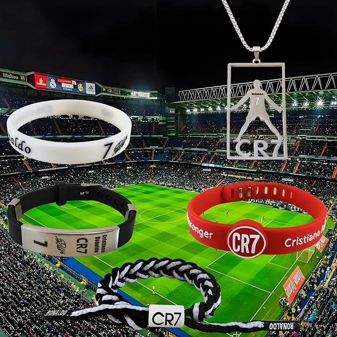 5 Pack No.7 Soccer Necklace Portugal Silicone Bracelet Hand Weave Bracelet #7 Sports Wristband Number 7 Jersey Gift Box.