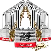 Vista 9 de Lion Locks 24 candados similares con llave con grillete de 1.25 pulgadas, 48 llaves, caja de acero endurecido, cilindro de latón (paquete de 24)