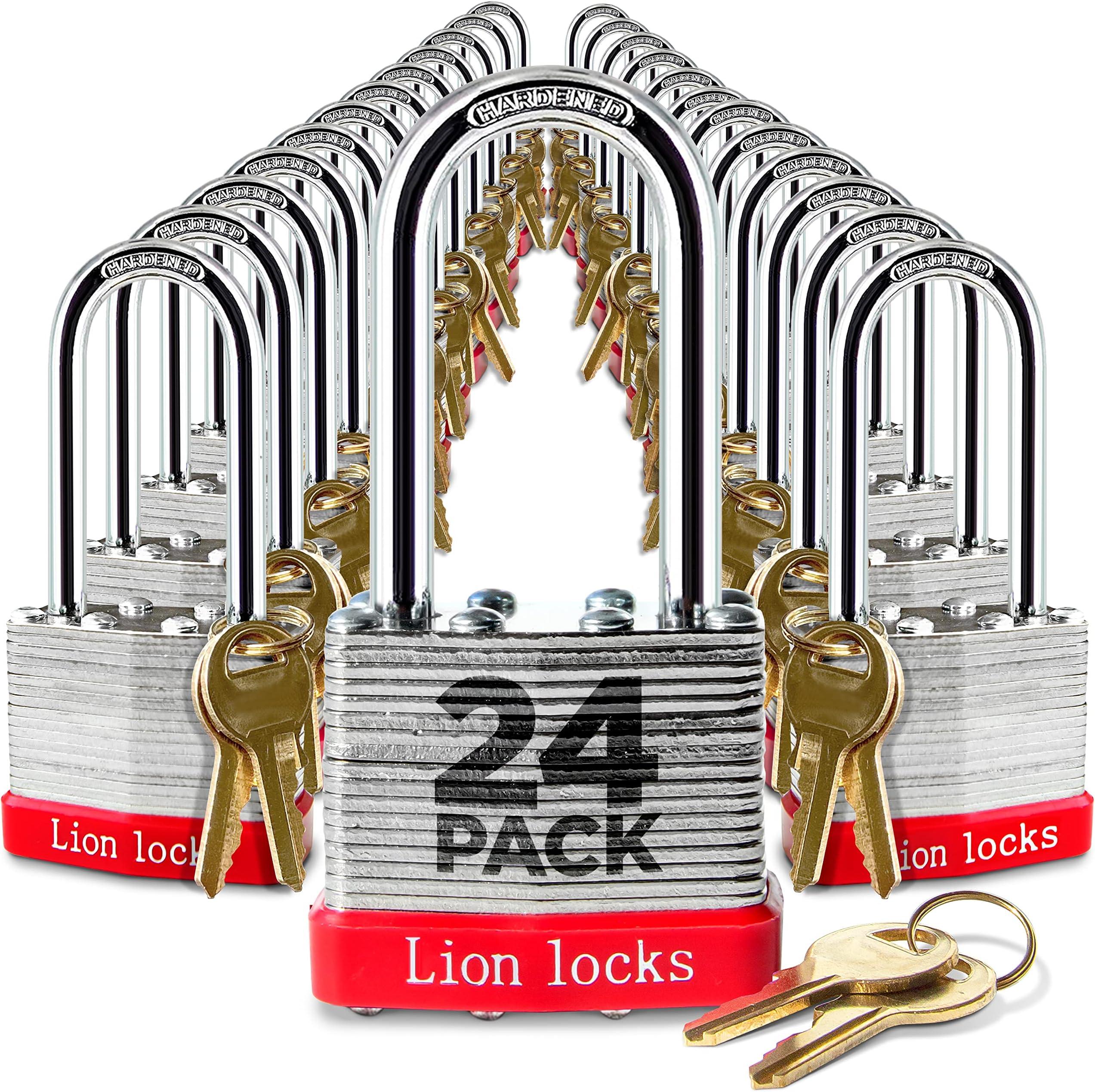 24 Keyed Alike Padlocks with 2" Long Shackle, 48 Keys - Padlocks for Outdoor Use, Locks with Keys, Hardened Steel Case, Pick Resistant Brass Pin Cylinder for Hasp Latch, Locker, Gate