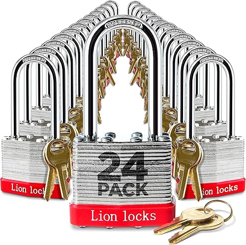 Miniatura 10 de Lion Locks 4 Candados de Llave Igual con Grillete Largo de 2", 8 Llaves, Candado de Acero Endurecido, Cilindro de Pines de Latón Resistente a