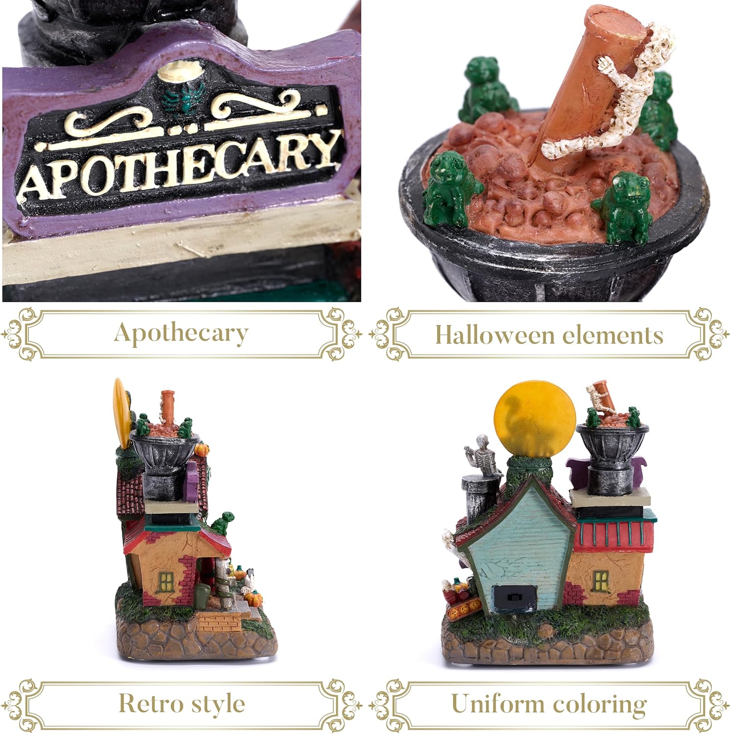 Valery Madelyn Halloween Decorations, Lighted Halloween Village Houses with Music and LED Lights, Resin Haunted House Spooky Town Scary Witch's Potion for Home and Party Table Desk Mantel, 8 Inch