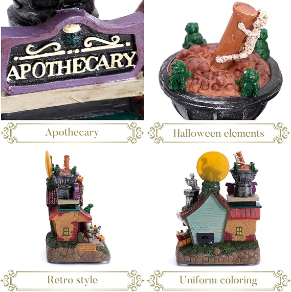 Valery Madelyn Halloween Decorations, Lighted Halloween Village Houses with Music and LED Lights, Resin Haunted House Spooky Town Scary Witch's Potion for Home and Party Table Desk Mantel, 8 Inch