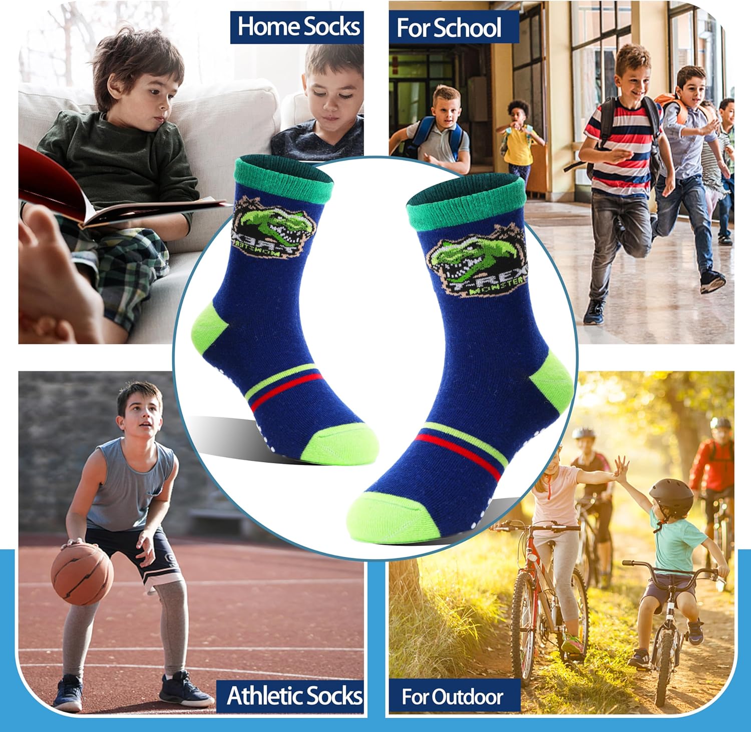 Baby Boys Grips Socks 12 Pairs Kids Toddlers Infants Anti Slip Non Skid Funny Cartoon Crew Breathable Cotton Socks - Image 5