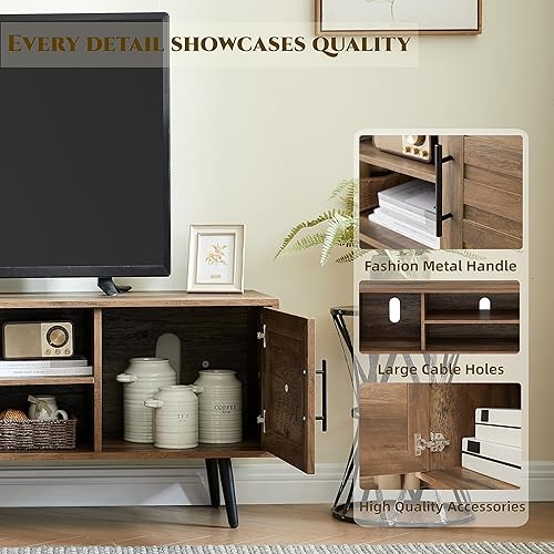 Miniatura 3 de EDYO LIVING Soporte de TV moderno de mediados de siglo de 60 pulgadas, 60 pulgadas, nogal (roble)..