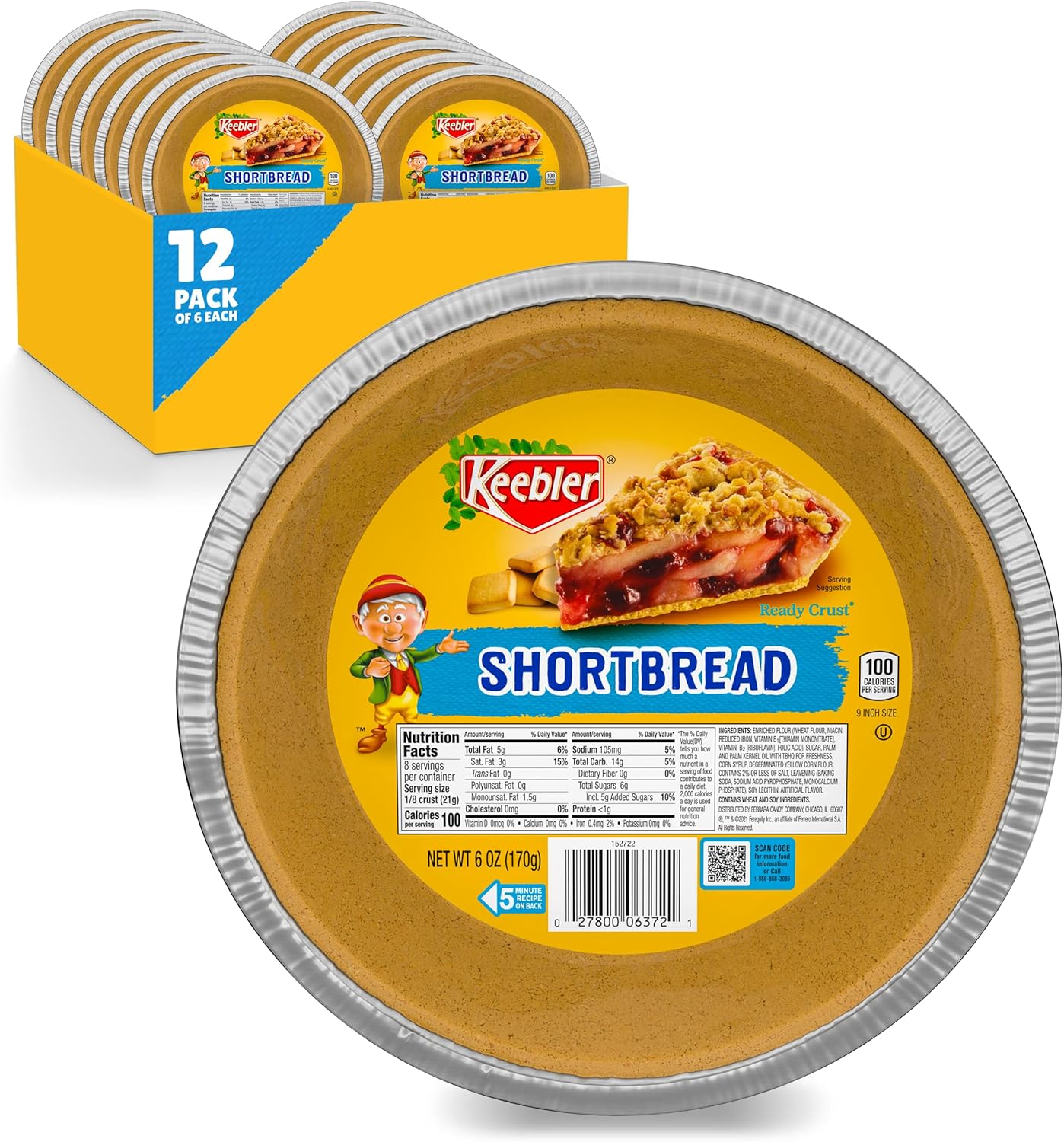 Keebler Ready Crust Pie Crust, Shortbread, NoBake, Ready to Use, Bulk
