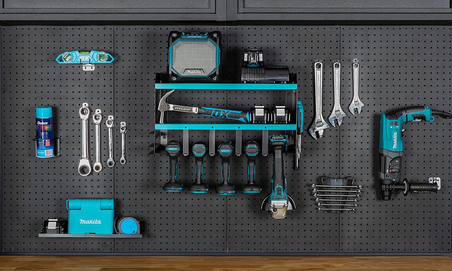 Toolganize Power Tool Organizer & Storage Wall Mount - Heavy Duty Metal Drill Holder & Cordless Tool Organizers Chest Rack - Premium Garage Utility Shelf & Pegboard Shed Workshop Shelving - Blue