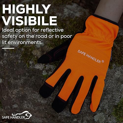 Miniatura 4 de SAFE HANDLER Guantes de alta visibilidad  Alta visibilidad, comodidad transpirable, muñecas ajustadas, palma y nudillos reforzados, LXL, 1 par (2