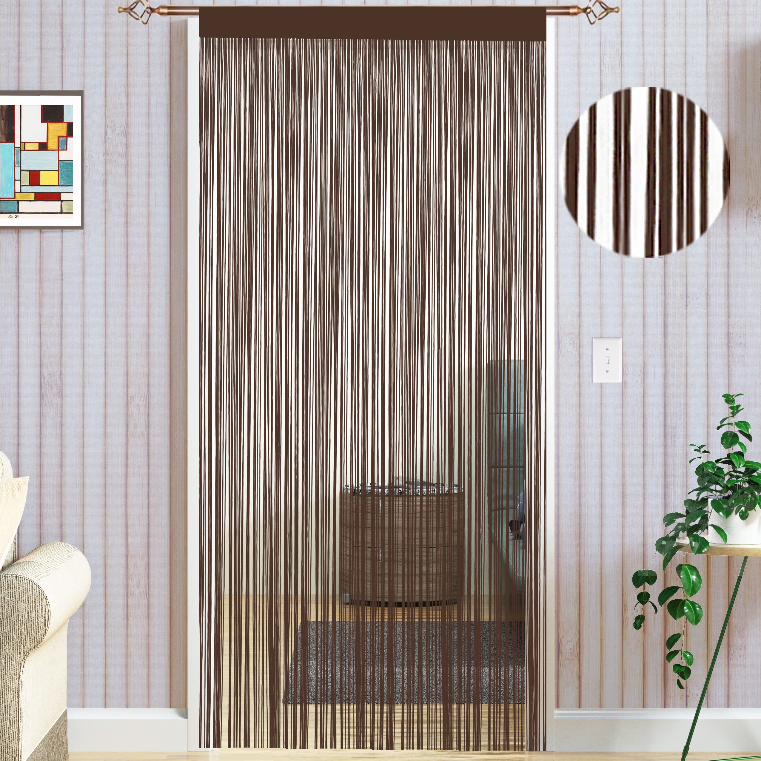 Rideau De Porte Liane Feuilles – Moustiquaire Décorative 90×190 Cm, Fixation Velcro, Style Naturel Pour Balcon & Appartement