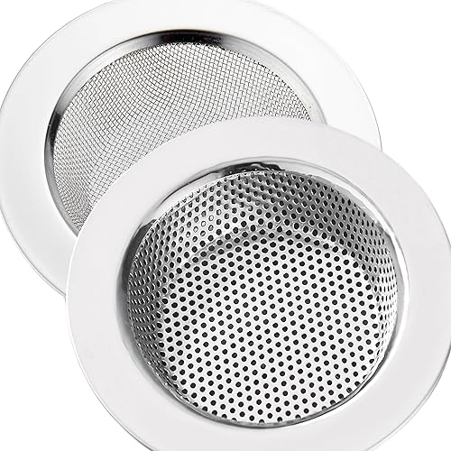 Miniatura 1 de LASSHSWA Colador para fregadero de cocina, 2 unidades, acero inoxidable, malla y perforación, colador de drenaje para fregadero de cocina, coladores
