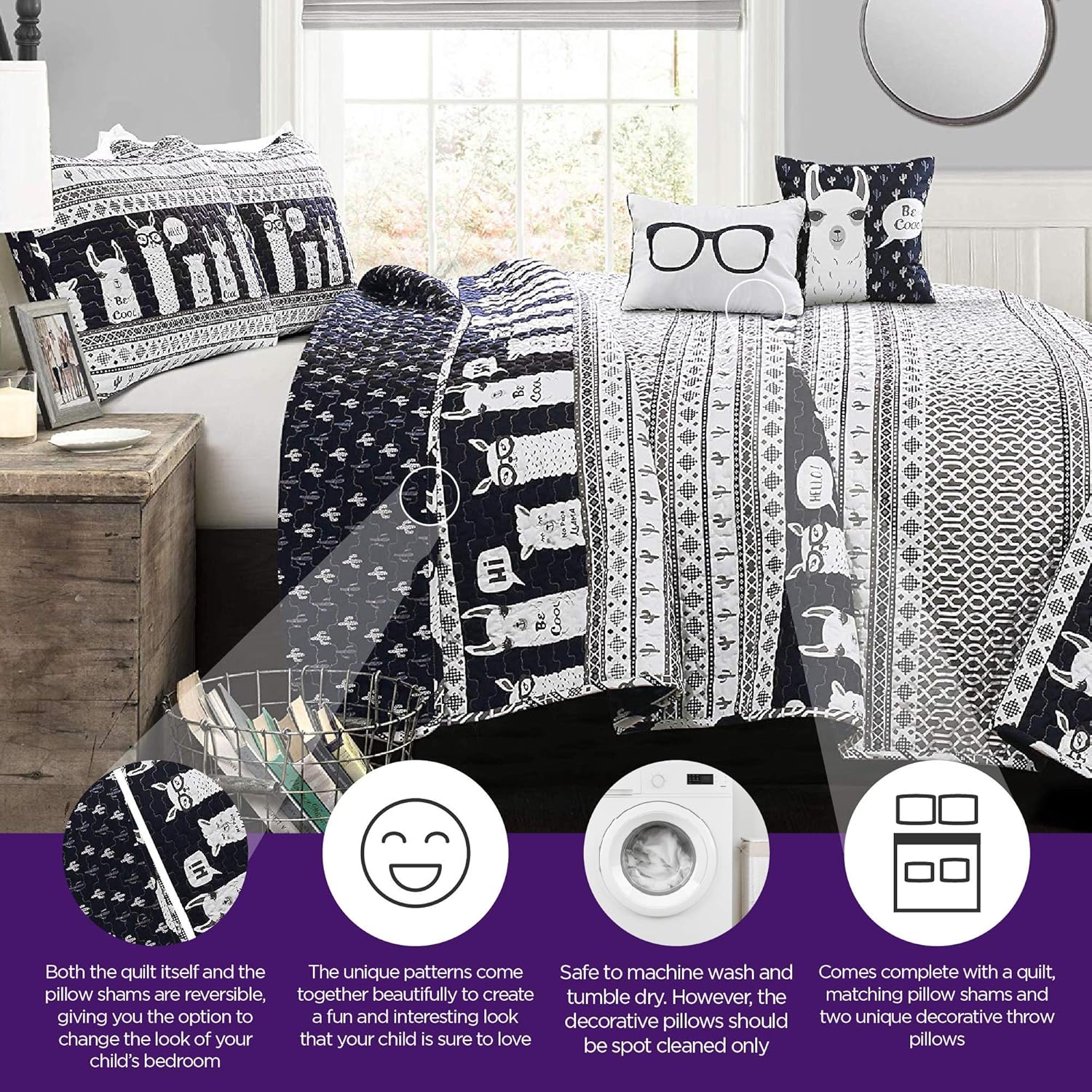 Lush Decor Navy Llama Striped 6-Piece Daybed Cover Bed Set