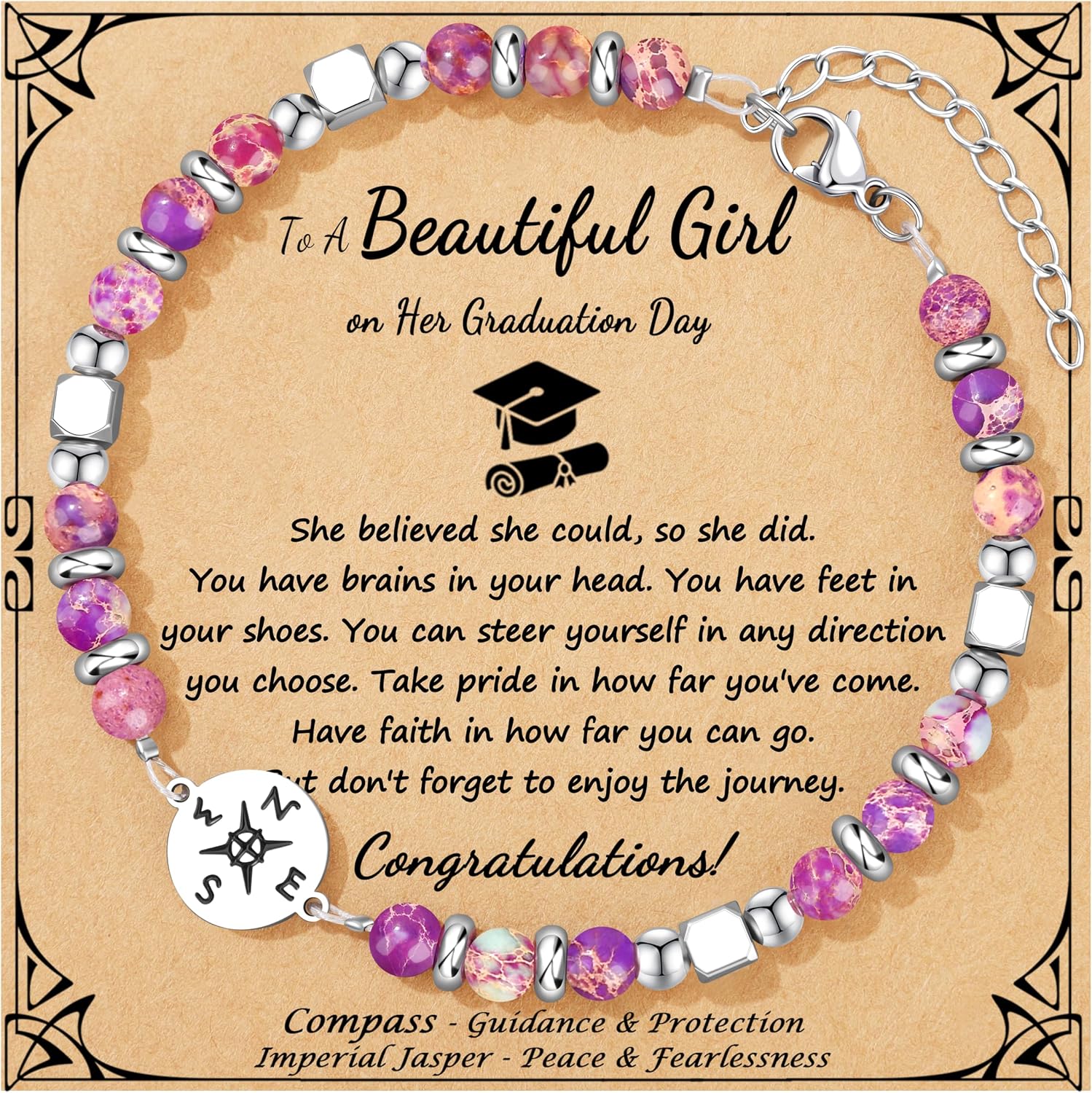 Joycuff Graduation Gifts for Her Him Class of 2026 Graduation Bracelets Inspirational Graduation Compass Bracelet for Women College Graduation Gift for Him Her
