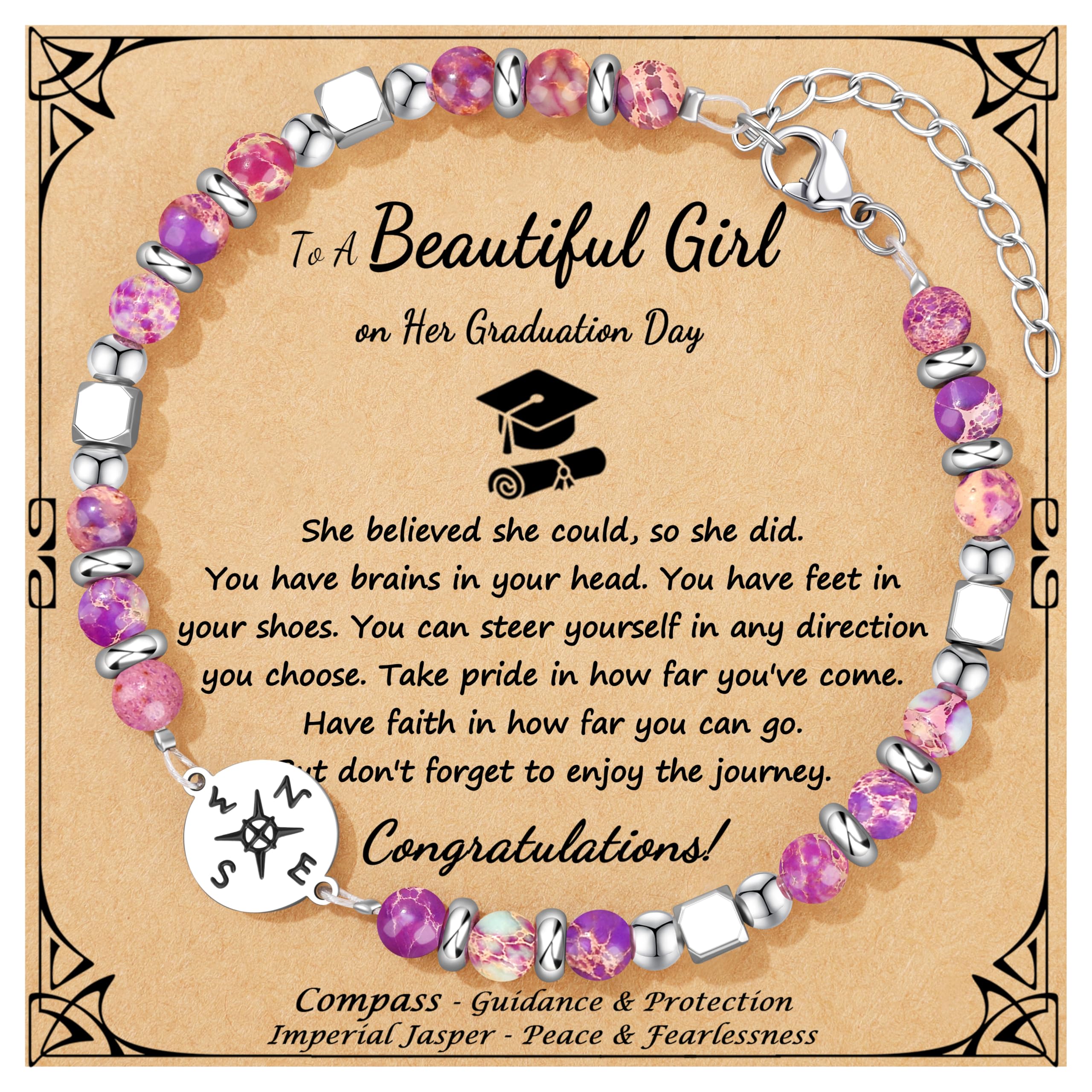 Joycuff Graduation Gifts for Her Him Class of 2026 Graduation Bracelets Inspirational Graduation Compass Bracelet for Women College Graduation Gift for Him Her