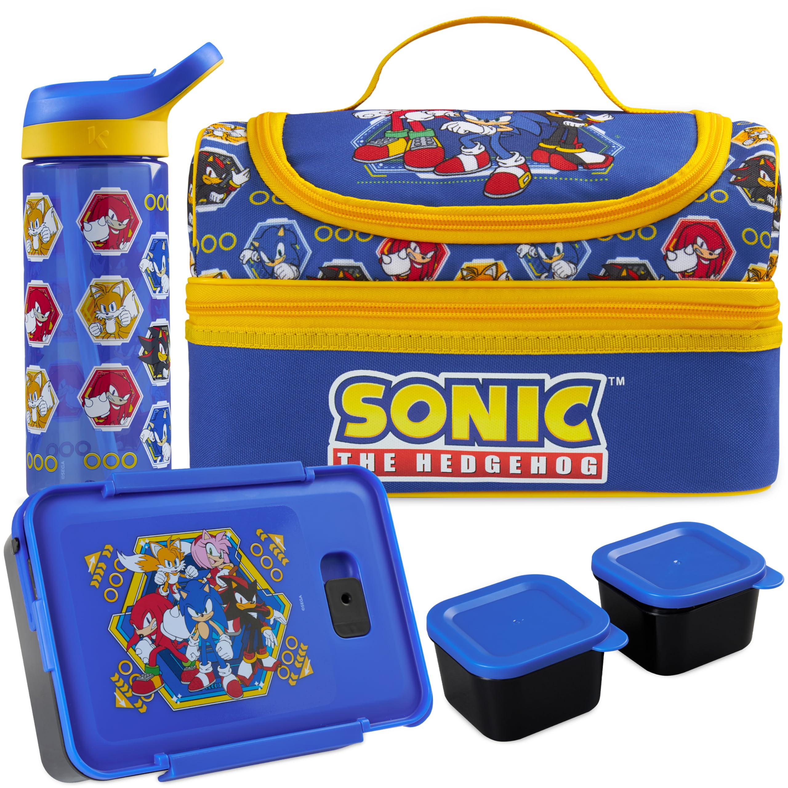 Get Trend SONIC THE HEDGEHOG Set Porta Pranzo Bambini, 3 Pezzi con Borsa Termica, Lunch Box, Borraccia Bambini, Porta Merenda Termico per Scuola e Tempo Libero, Idee Regalo Bambino (Blu/Multi Sonic)