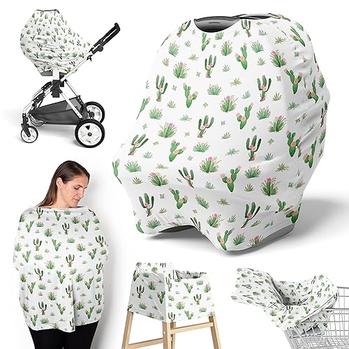 Sweet Jojo Designs Funda de asiento de coche para bebé diseño floral de cactus para niña lactancia carrito de compras toldo para cochecito Rosa y