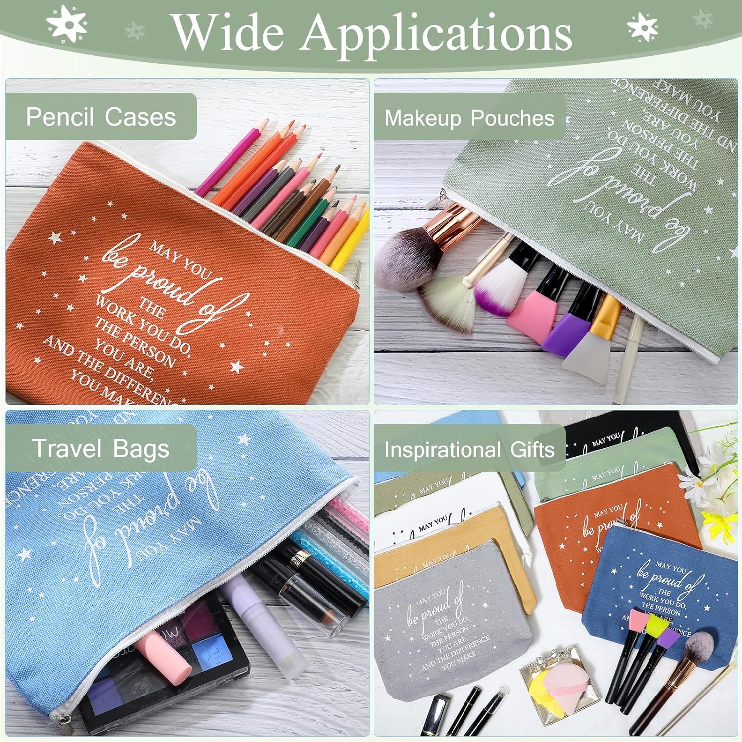 Sieral 20 Pcs Employee Appreciation Gifts for Women Inspirational Canvas Makeup Bags May You Be Proud Cosmetic Pouch Motivational Gift Canvas Makeup Bag with Zipper for Coworker Staff(Boho Color) - Image 3