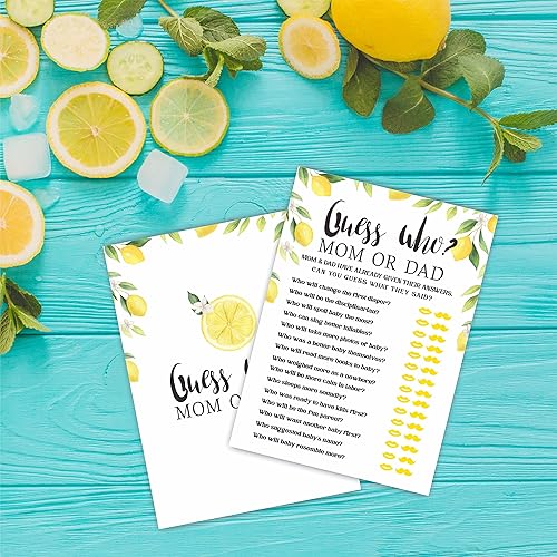 Miniatura 3 de Tarjetas de juego de acuarela de limón para baby shower, 30 tarjetas de relleno de doble cara para mamá o papá, 5 x 7 pulgadas para fiestas de