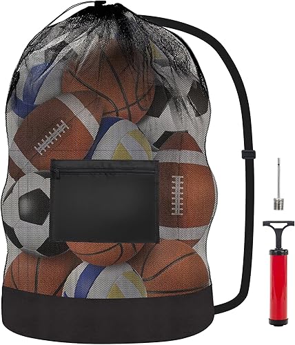 WNJ Bolsa de pelota deportiva extragrande, bolsa de malla para equipo de baloncesto y fútbol, viene con una bomba de bola, correas de hombro