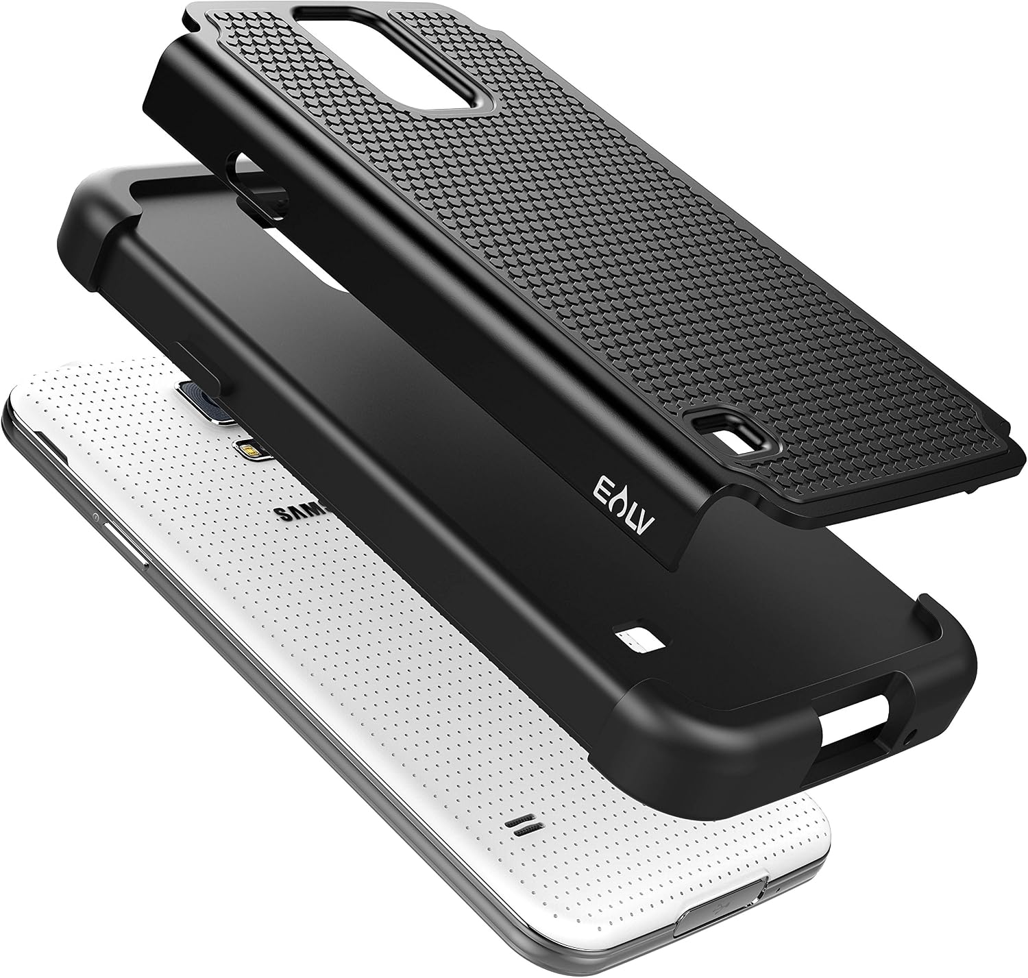 E LV Hybrid Slim Shock-Absorption / Impact Resistant Dual Layer Defender Case for Samsung Galaxy S5 – [Black]