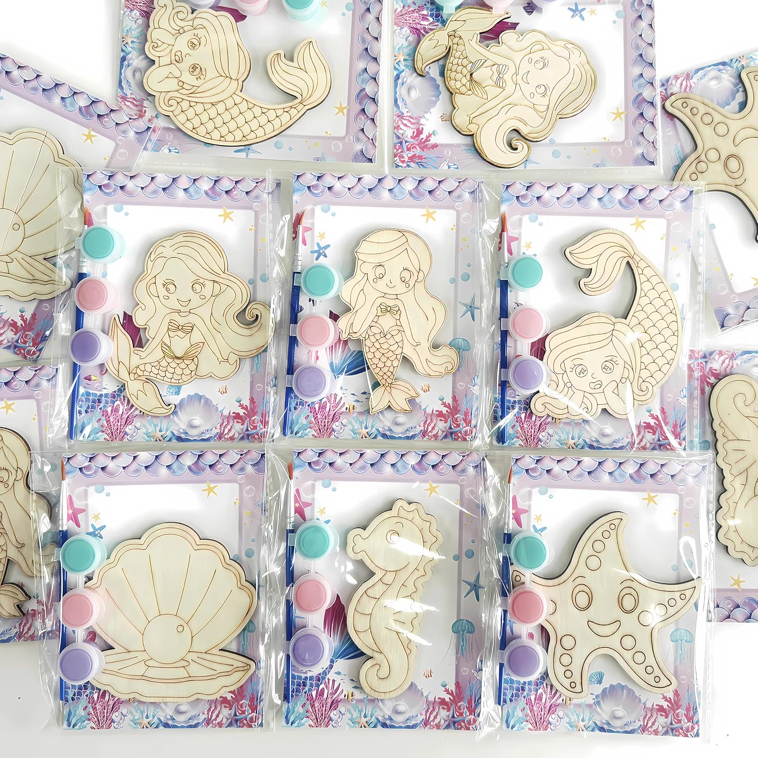 12PCS Mermaid Party Favors - DIY Mermaid Wood Painting Kits