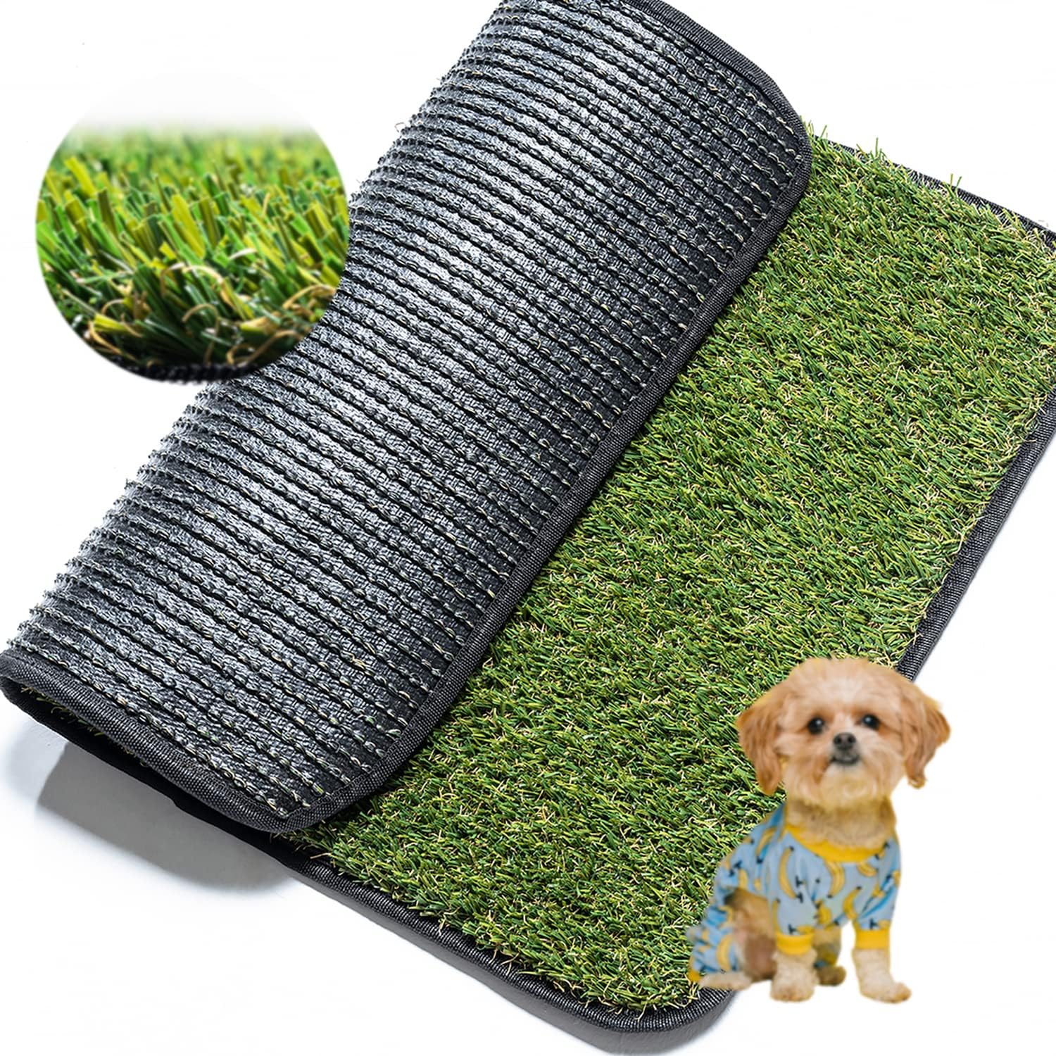 Artificial Grass Dog Mat, Washable Dog Crate Mat, Reusable Puppy Pee Training Pad, Pet Cooling Mat (23.6x18.1x1.18 inch)
