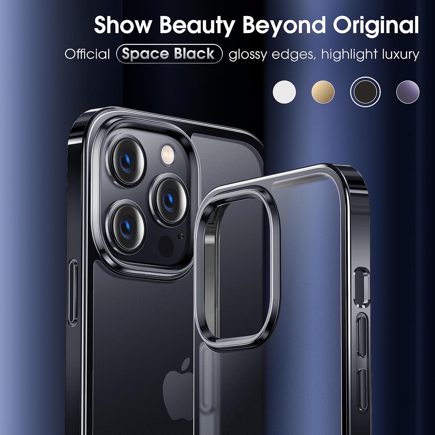 Alphex Beyond Clear for iPhone 14 Pro Max Case [Never Yellowing][Look as Caseless] 10FT Military Grade Protective Soft Glossy Bumper Matte Slim Women Men Phone Cover 6.7 inch, Space Black