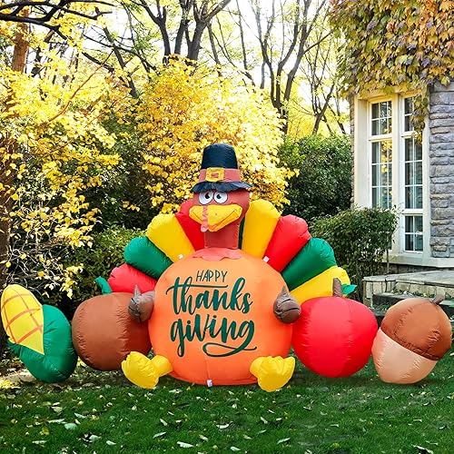 Miniatura 2 de DomKom Decoraciones inflables de Acción de Gracias de 8 pies, pavo y verduras se inflan con luces LED para otoño, otoño, feliz festival de Acción de