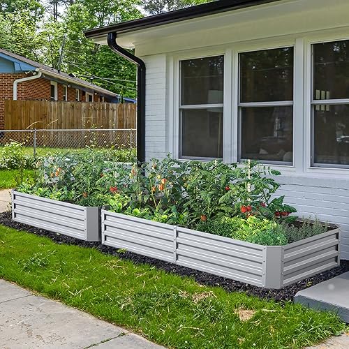 Miniatura 7 de Anyelse Cama de jardín elevada galvanizada para exteriores, para verduras, flores, hierbas, caja grande de metal pesado, kit de acero con estaca de