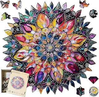Jiroinlly Wooden Puzzles for Adult, Diamond Mandala 200 Piece Jigsaw Puzzle | Zen-Inspired Décor Gift for Yogis, Crafters, and Puzzle Enthusiasts Laser-cut Unique Pieces, Vibrant&Durable 11.2x11.2 in