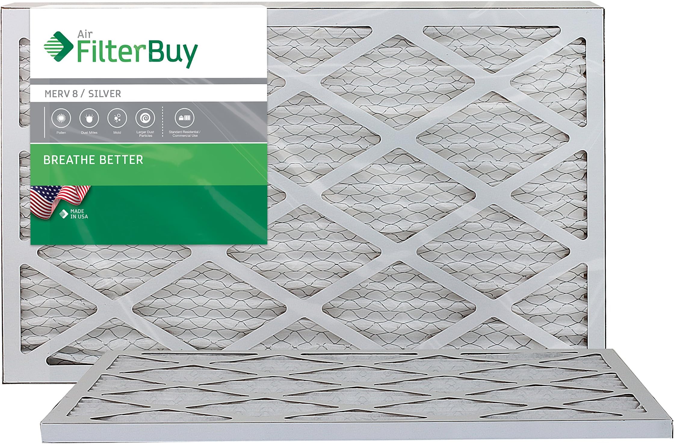 FilterBuy 11.25x19.25x1 MERV 8 Pleated AC Furnace Air Filter, (Pack of 2 Filters), 11.25x19.25x1 – Silver