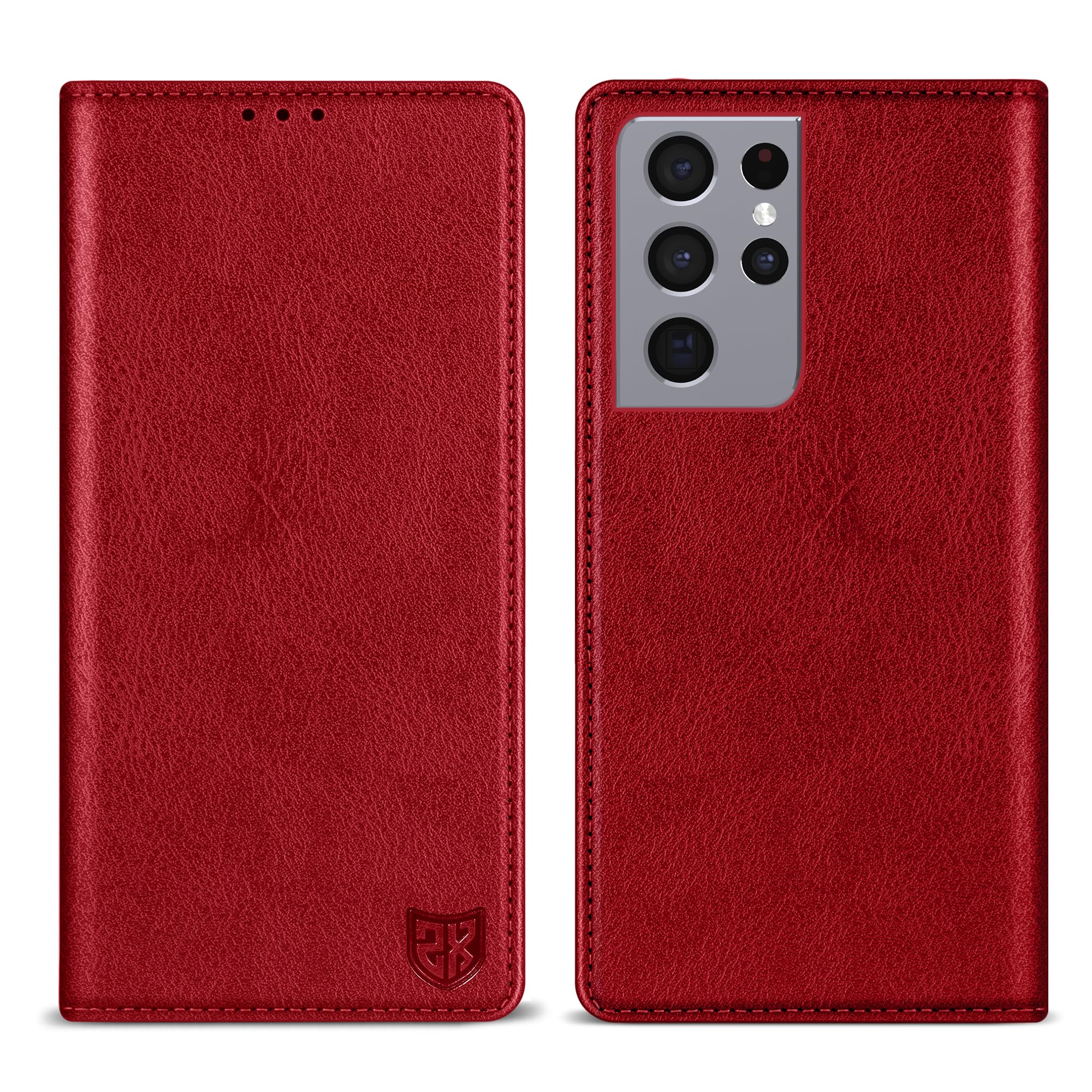 ZZXX for Galaxy S21 Ultra Wallet Case Strong Magnetic 6.8 inch,Red