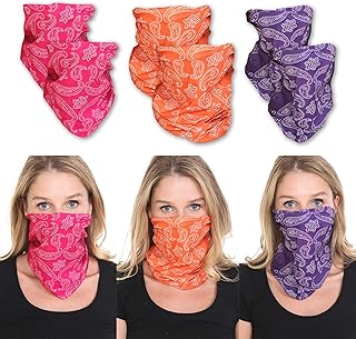 Triple9 Balaclava Dust Mask | 6PK Neck Gaiter for Men and Women | Bandana Face Mask | (Orange, Pink, Purple)