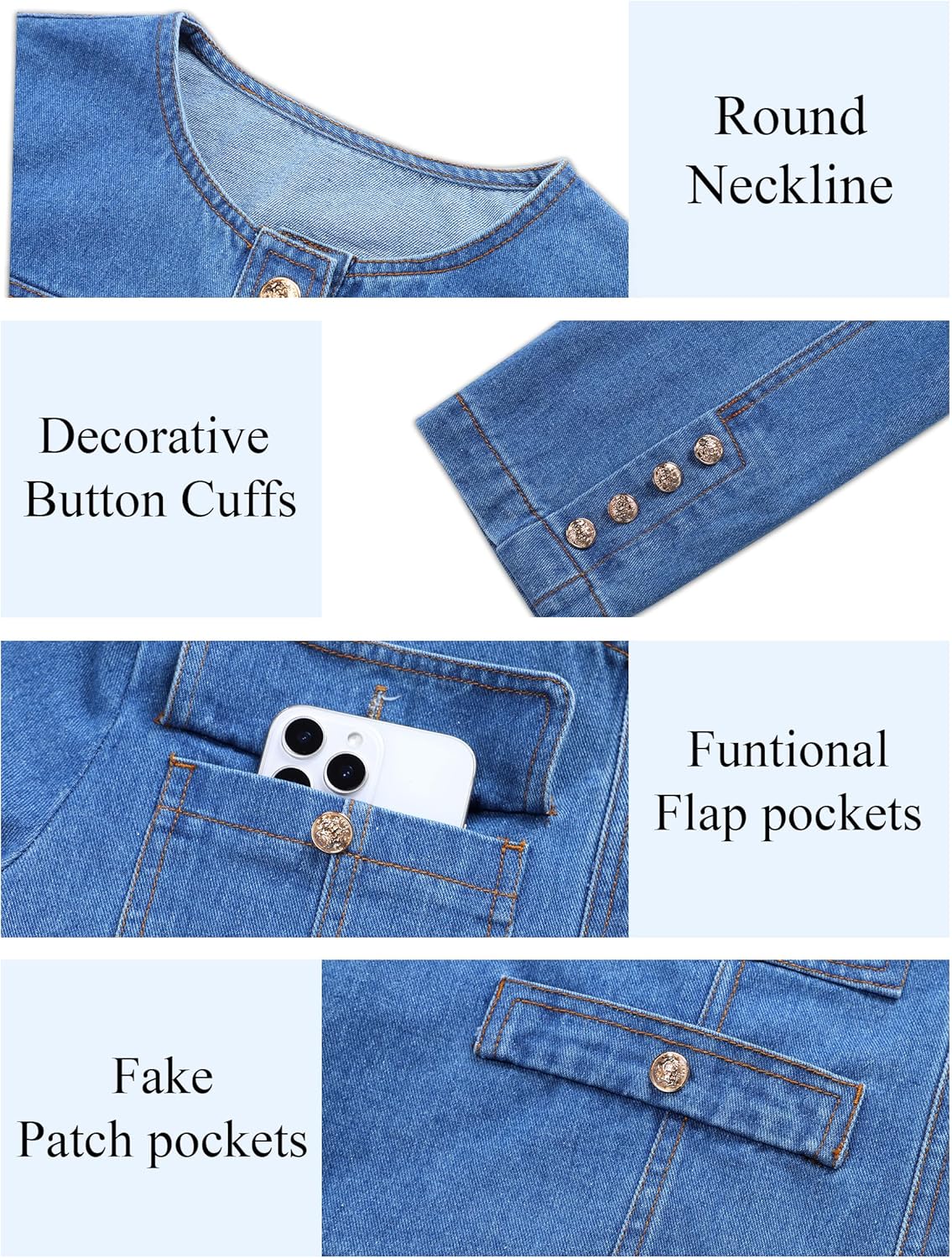 Women's Cropped Denim Jacket Long sleeve Button Down Fall Winter Jean Jackets Coats with Pockets Trendy 2025 - Image 5