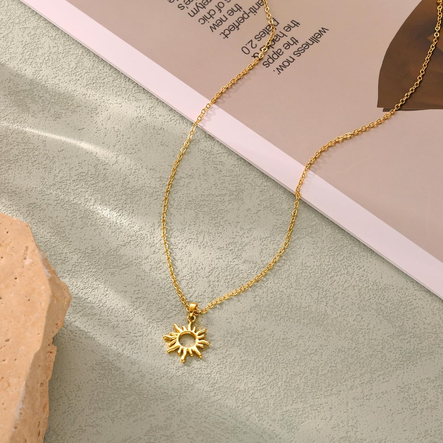 Lariat Necklaces for Women - Dainty Long Necklace Trendy 14K Gold Plated Hypoallergenic Layered Long Y-Shape Sunburst CZ T-Bar Pendant Drop Chain Necklace Set for Women Non Tarinsh Jewelry - Image 4