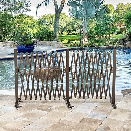 Miniatura 2 de Valla de aluminio extensible, puerta de barricada portátil con ruedas, tamaño máximo de expansión 201 "x 15.2" × 40.6", barrera de seguridad de