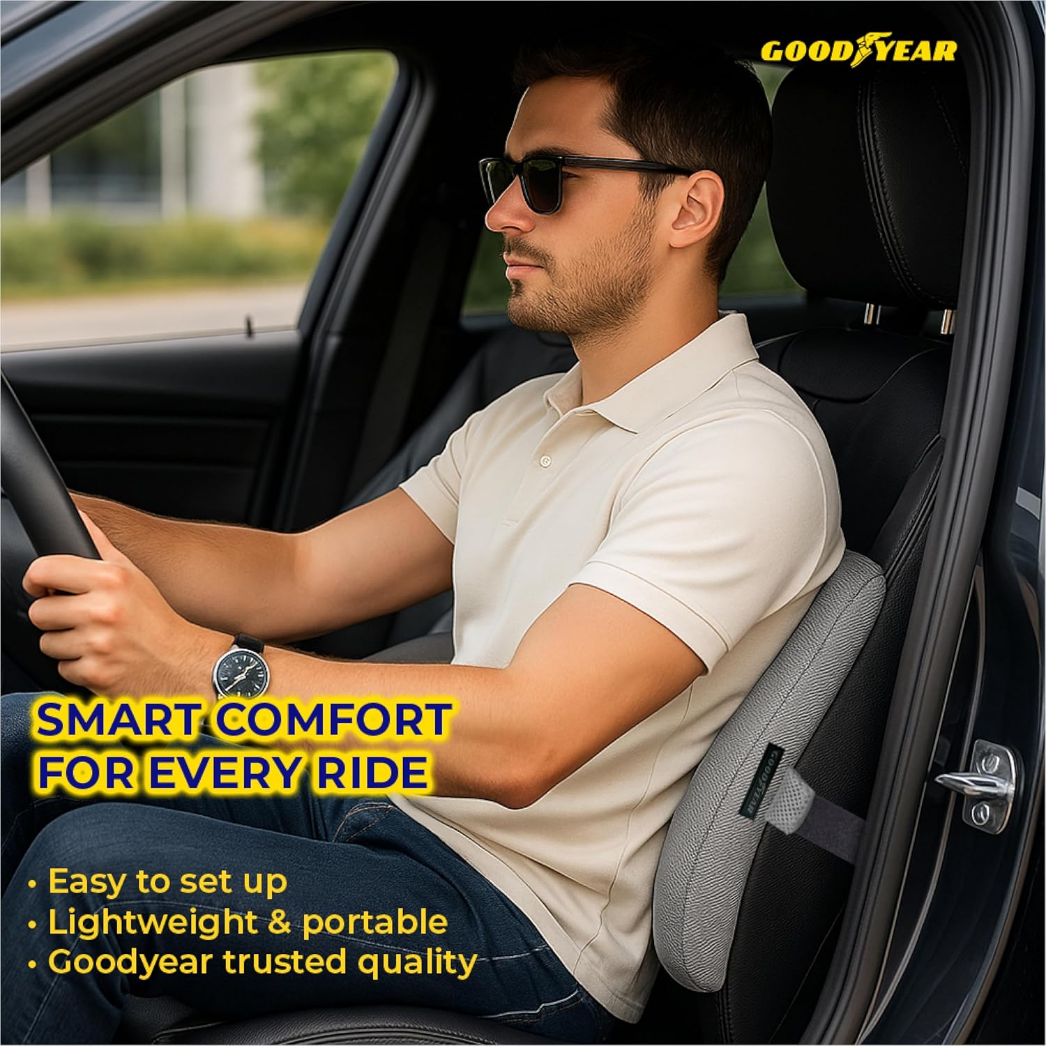 Goodyear Ergonomic Lumbar Support Pillow for Office Chair and Car Seat - Gel-Infused Back Support Lumbar Pillow, Premium Cushion Chair Support for Lower Back Pain Relief and Versatile Use - Grey