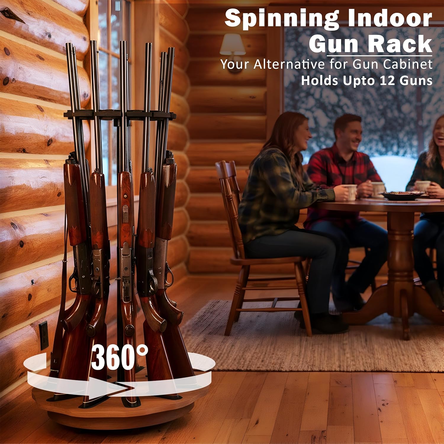 Rush Creek Creations | Spinning Indoor Gun Rack for Rifles & Shotguns for Convenient Gun Accessibility, Gun Holder for 12 Real Guns, Great Alternative for Gun Cabinet/Gun Safe for Rifles and Pistols
