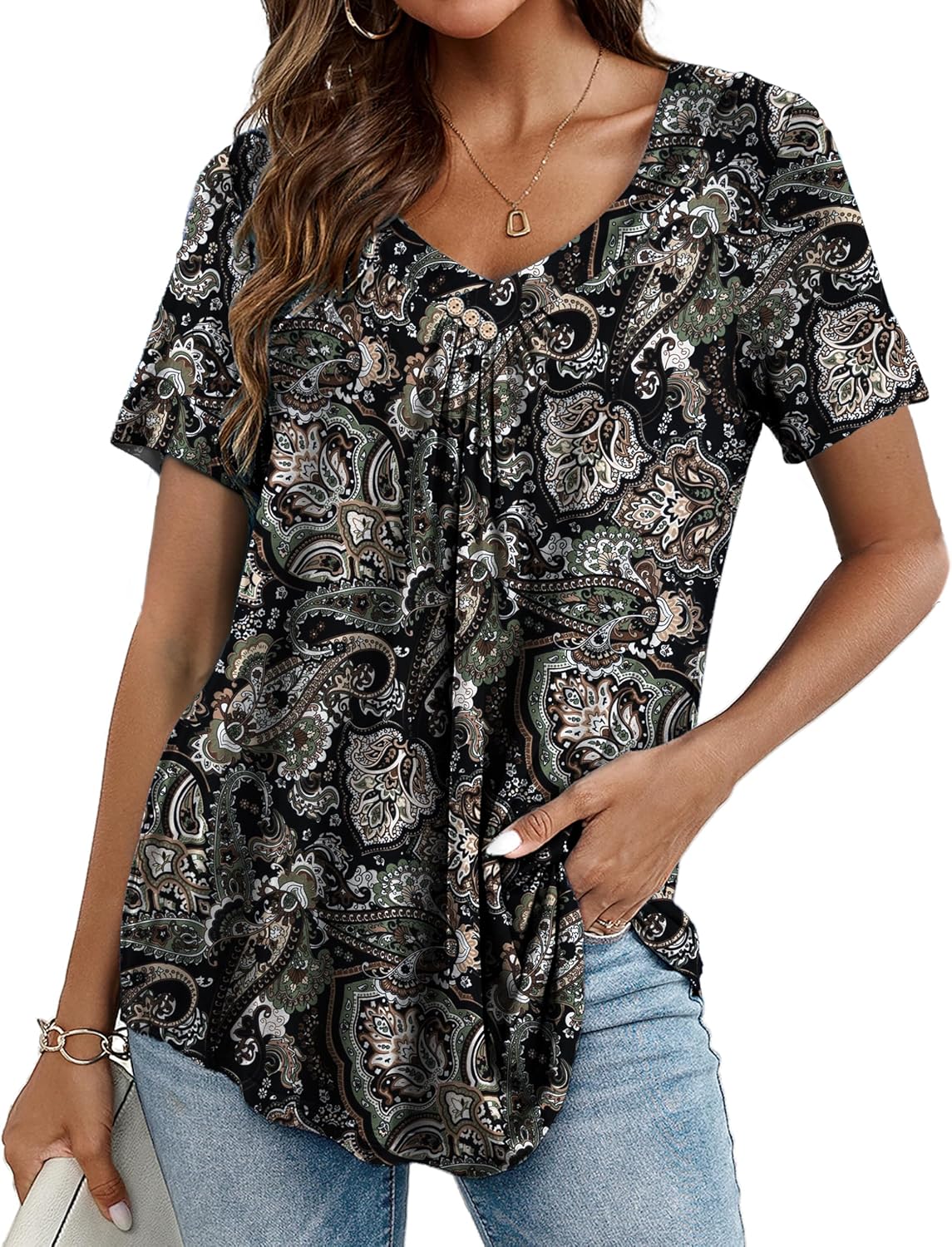 Womens Plus Size Tops Short Sleeve Shirts V Neck Casual Soft Blouse - Image 2