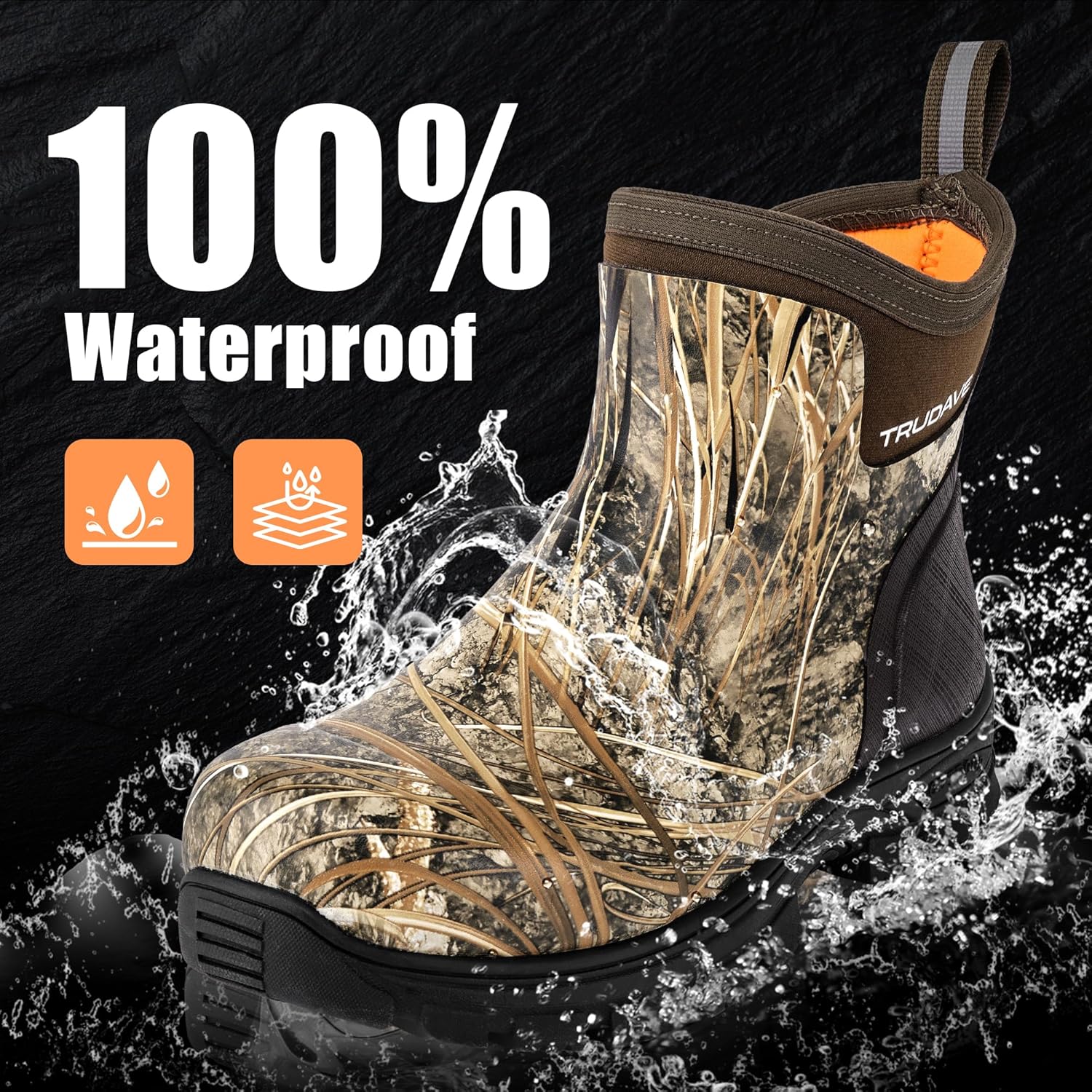 Trudave Men's Rain Boots Waterproof Garden Shoes, Ankle Rubber Work Boots, Camp Outdoor Snow Mud Boots for Farming, Hunting, Lawn Work, Size 7-14