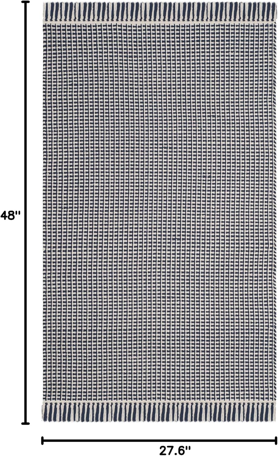 SAFAVIEH Montauk Collection Accent Rug - 2'3" x 4', Ivory & Navy, Handmade Flat Weave Boho Farmhouse Cotton Tassel Fringe, Ideal for High Traffic Areas in Entryway, Living Room, Bedroom (MTK340B)
