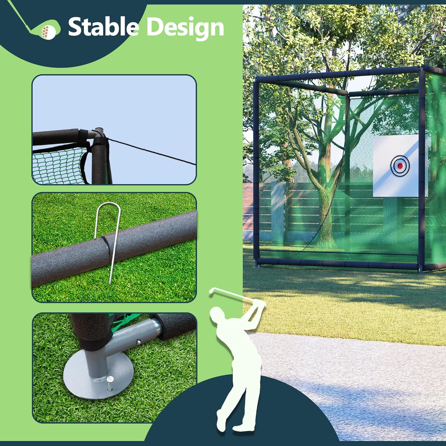 10x10x10FT Golf Practice Net Cage, Metal Frame Hitting Net Kit for Backyard, Golf Batting Cage & Training Simulator for Home, Heavy Duty Black Iron Frame