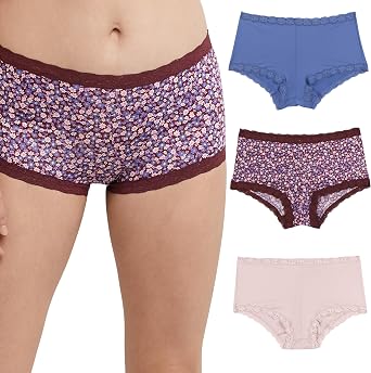 Maidenform womens Boyshort Underwear, Microfiber With Lace Boyshort Panties, One Fab Fit, 3-pack