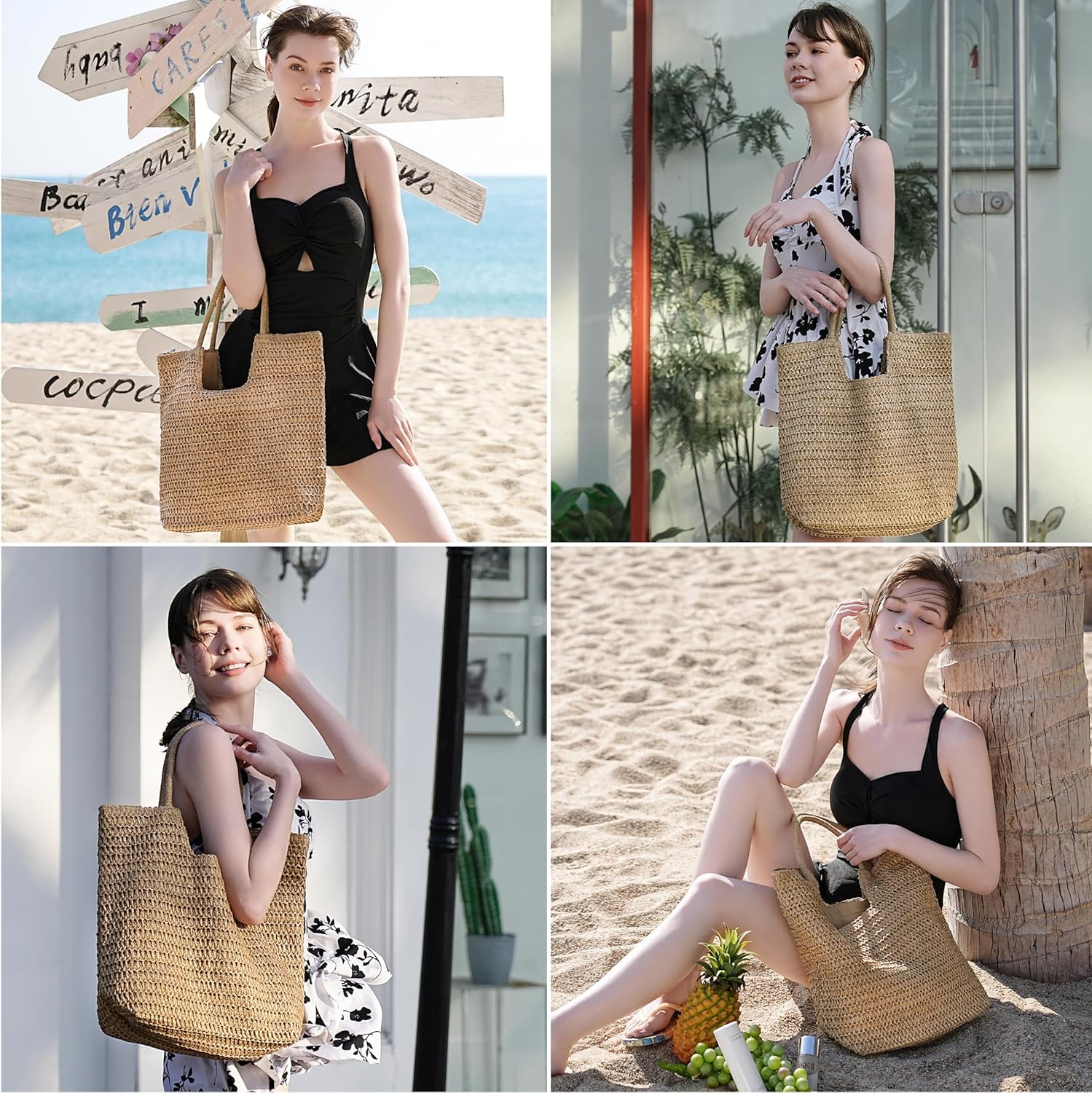 Straw Beach Bags for Women - Summer Woven Tote Bag Shoulder Handbags, Large Beach Bag for Women for Holiday - Image 2