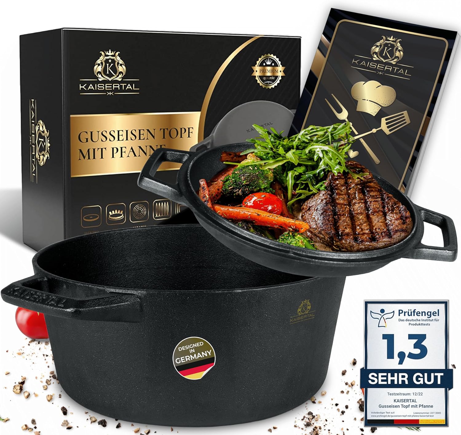 KAISERTAL Gusseisen Bräter & Pfanne Set - Emailliert & Ofenfest