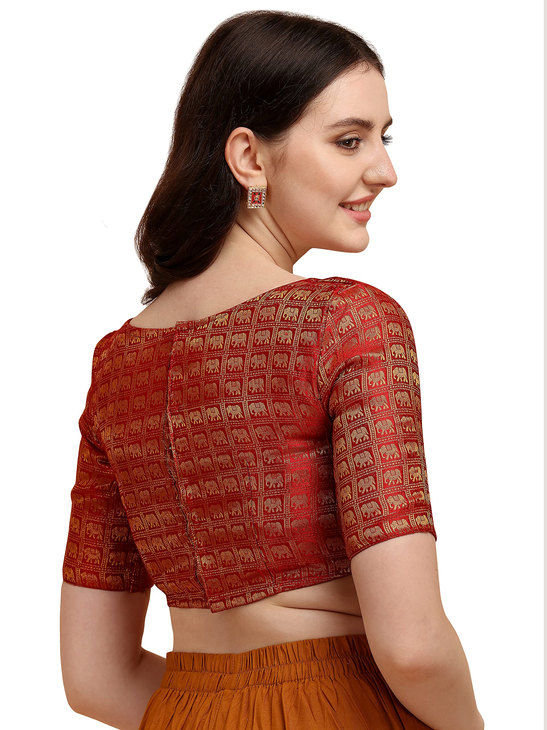 Oomph Women's Art Silk Paisley Half Sleeve Blouse (Rbbl138Xxl_Maroon Red_2Xl)