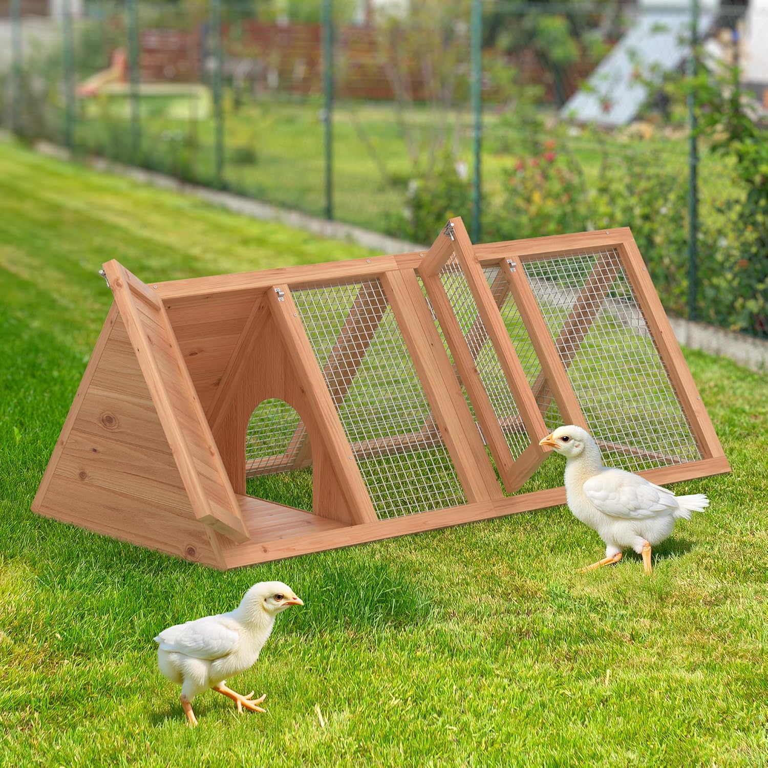 Outdoor Rabbit House Bunny Chicken Coop Wooden Small Animals Quail Cage Hamster Pet Run Cage Poultry Hutch with 2 Doors (46")