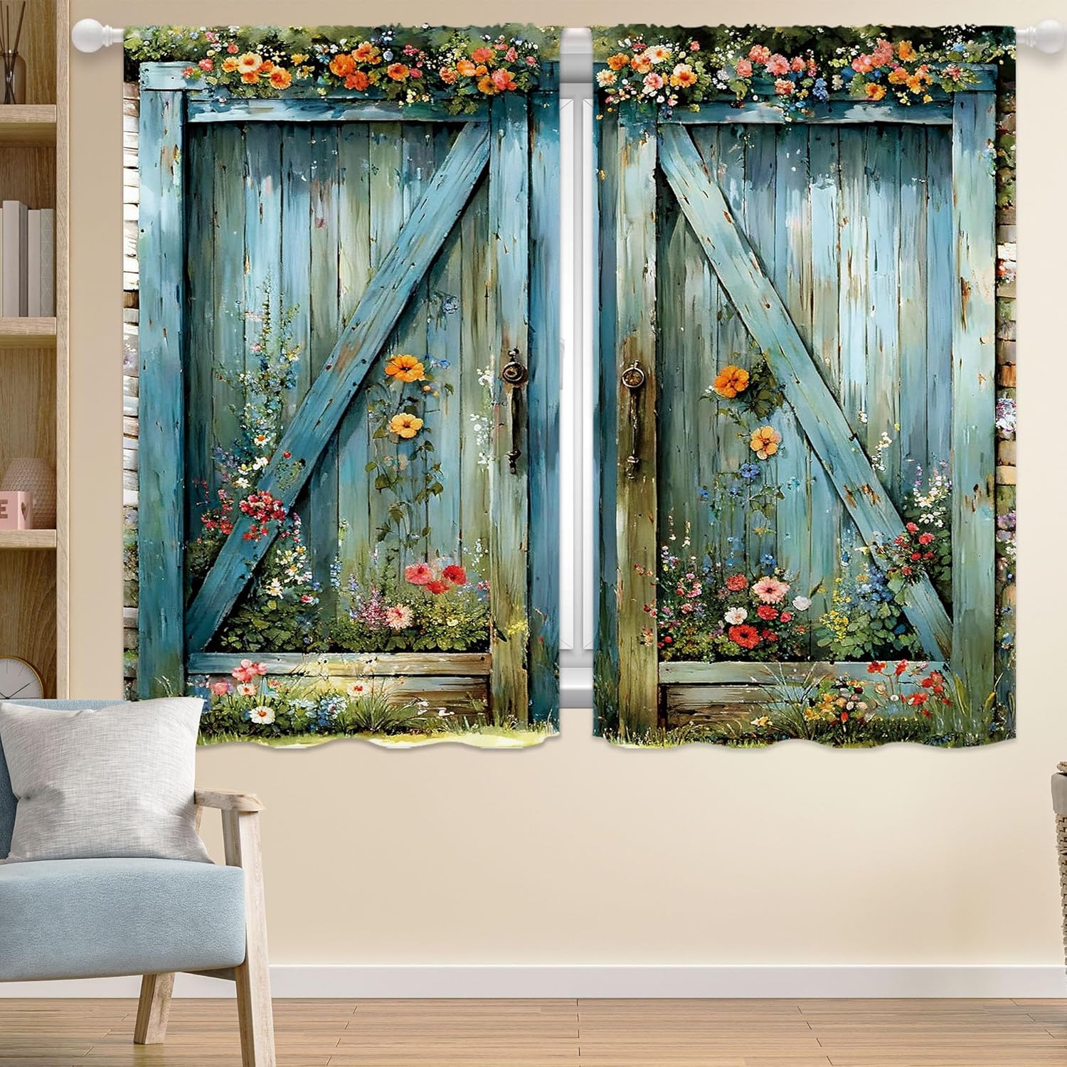 Colorful Abstract Window Curtains 42x63 inches Long 2 Panels Floral Aesthetic Flower Lake Nature Scene Color Mountain Retro Boho Living Room Curtain Window Treatment Curtain Drapes for Bedroom